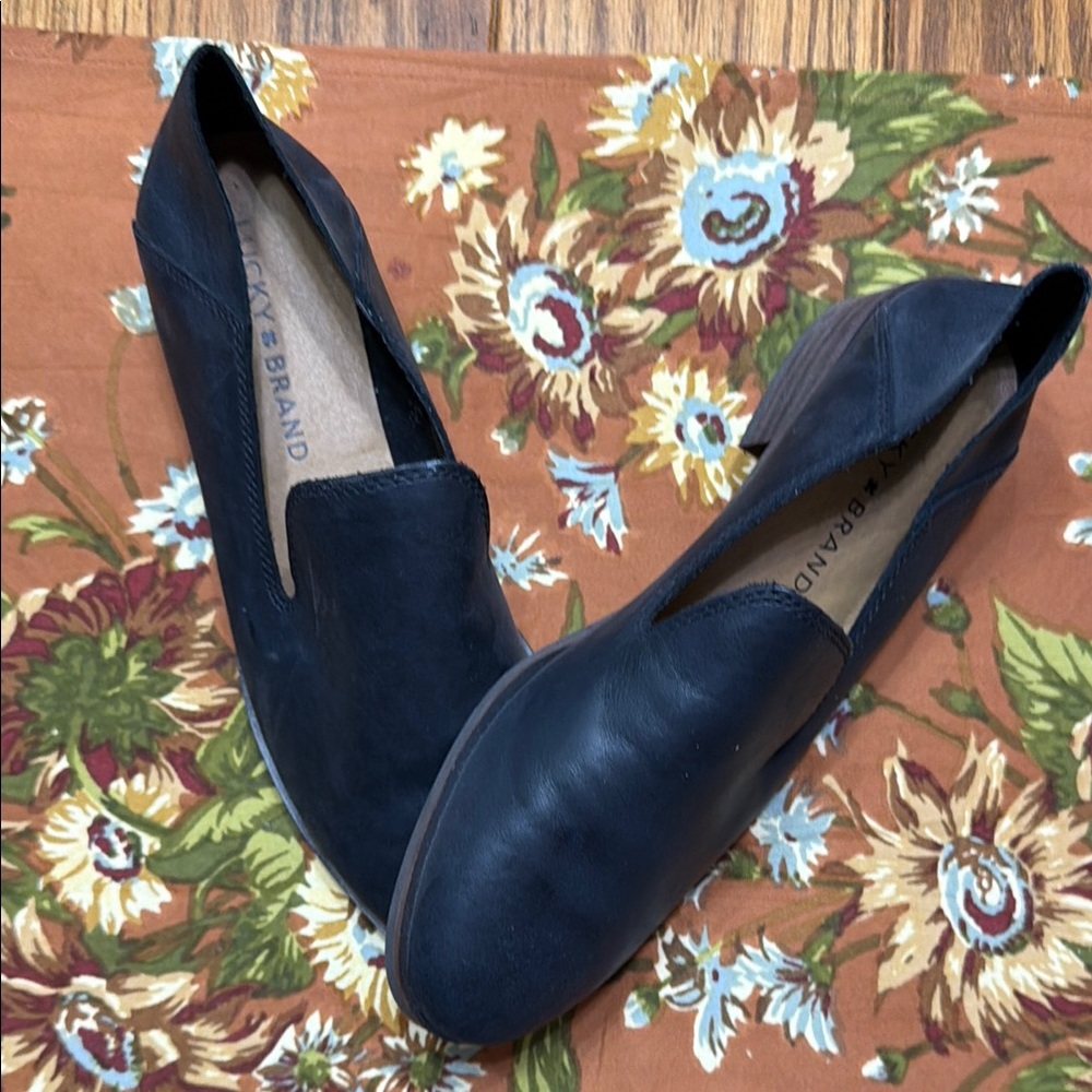 Lucky Brand Black Leather Slip-On Flats